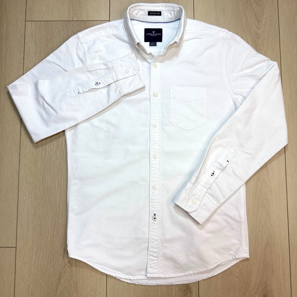 American Eagle White Oxford Button Shirt‎ Mens XS Cotton Preppy Casual Slim